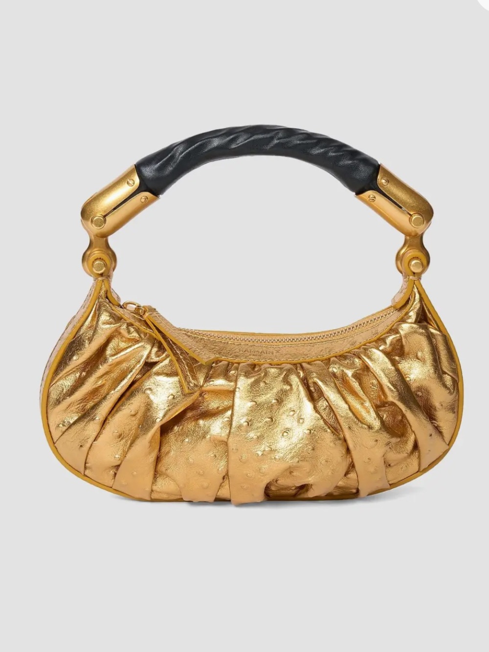 NWT Balmain Ebene Mini Embossed Metallic Leather Top Handle Bag